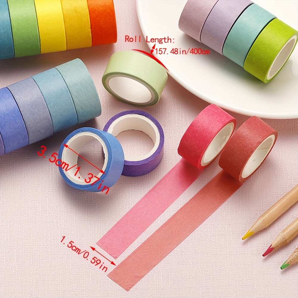 Washi Tape Pack of 10, Solid Colour Tape, Patterned Washi Tape for Journal,  Diary or Scrapbook 