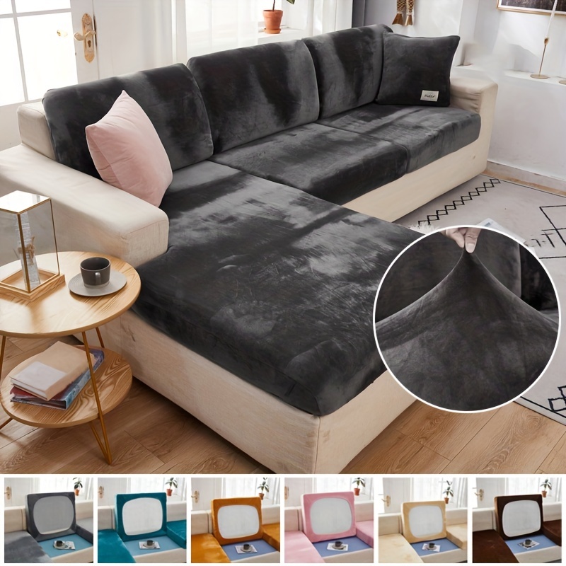 Super Warm Velvet Sofa Seat Cushion Covers Solid Color Soft L