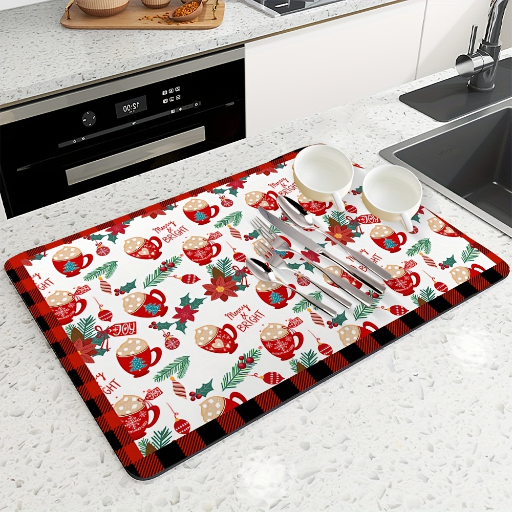 Dish Drying Pad, Kitchen Countertop Absorbent Pad, Christmas Theme