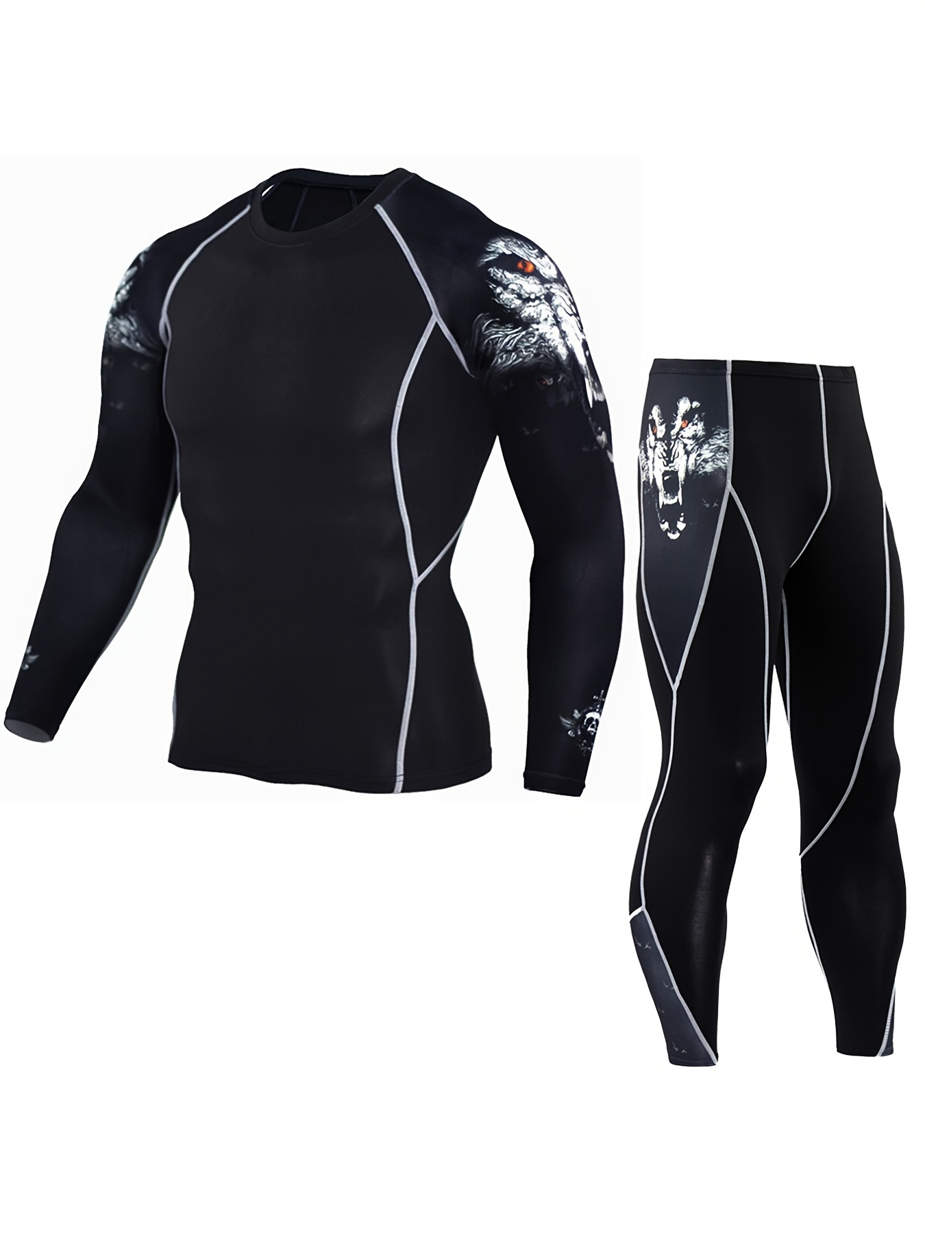 Mens Compression Base Layer Suit Thermal Skin Under Full Tights Shirt Pant  Set
