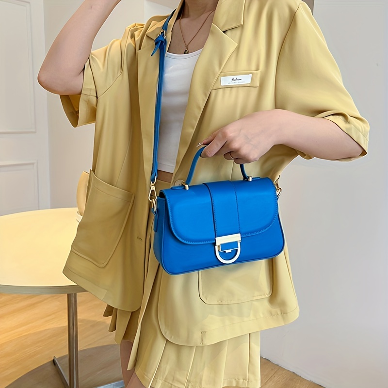 Solid Crossbody Bag Women's PU Leather Handbag Top Handle Flap Square
