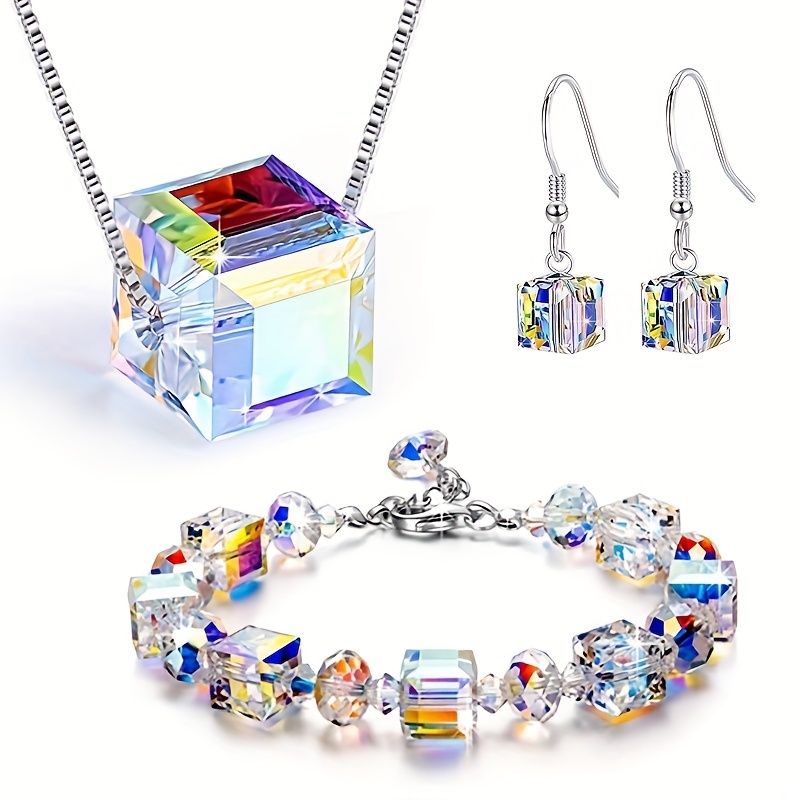 

1/3pcs Fashion Candy Synthetic Crystal Bracelet, Necklace Earrings Set Synthetic Crystal Bracelet