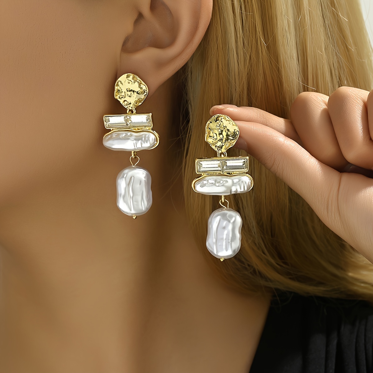

1 Pair Irregular Imitation Pearl Geometric Drop Earrings Personality Versatile Ladies Party Alloy Dangle Earrings Jewelry Gift For Women