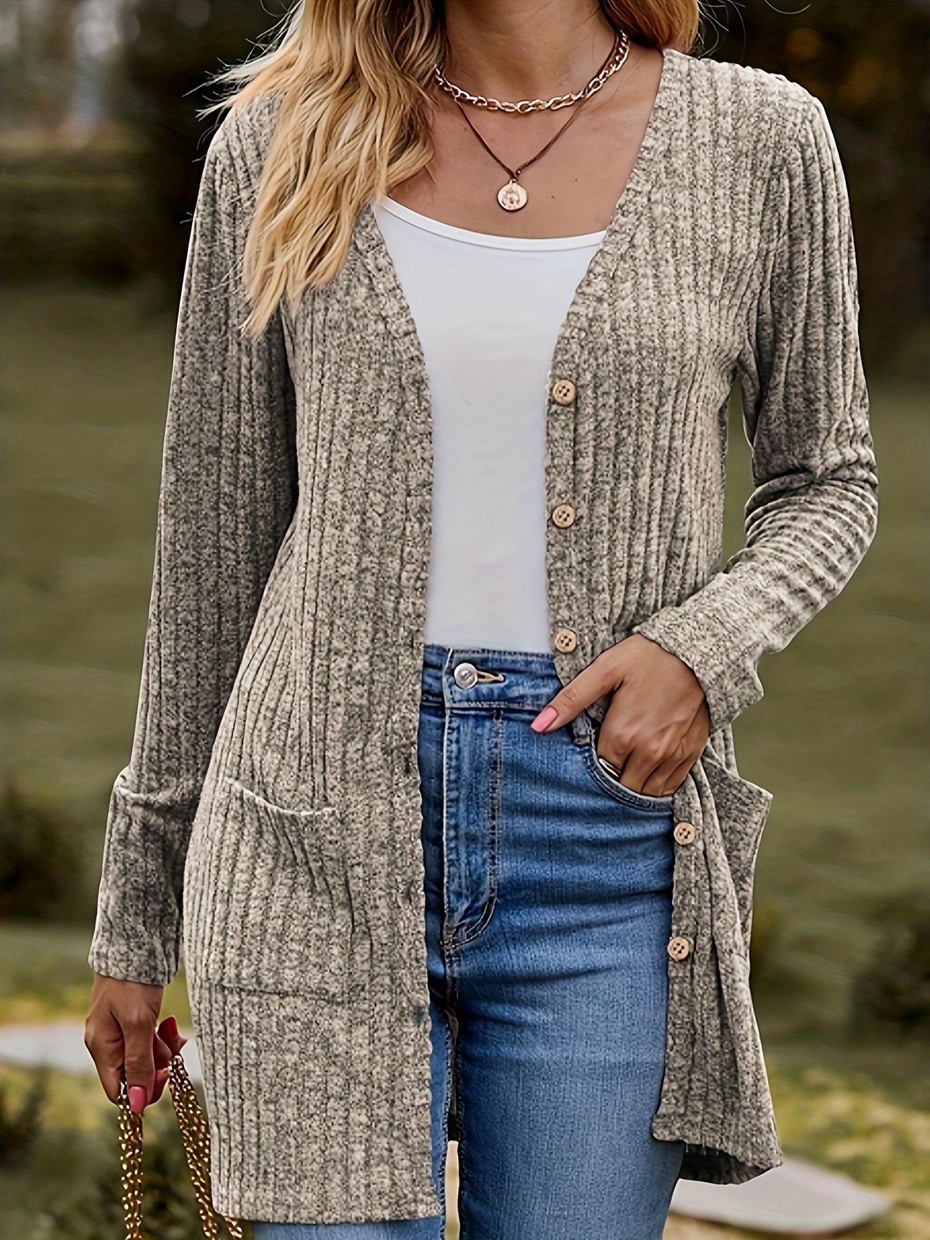 Crew Neck Button Down Knit Cardigan for Women Casual Ribbed Long Sleeve  Sweater Workout Comfy Plus Size Tunic Tops at  Women's Clothing store