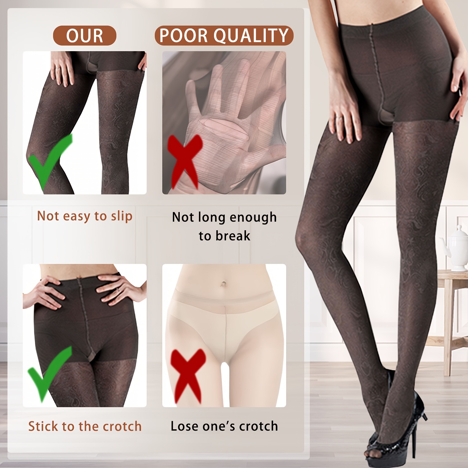 Floral Jacquard Tights Stretchy High Waist Mesh Pantyhose - Temu