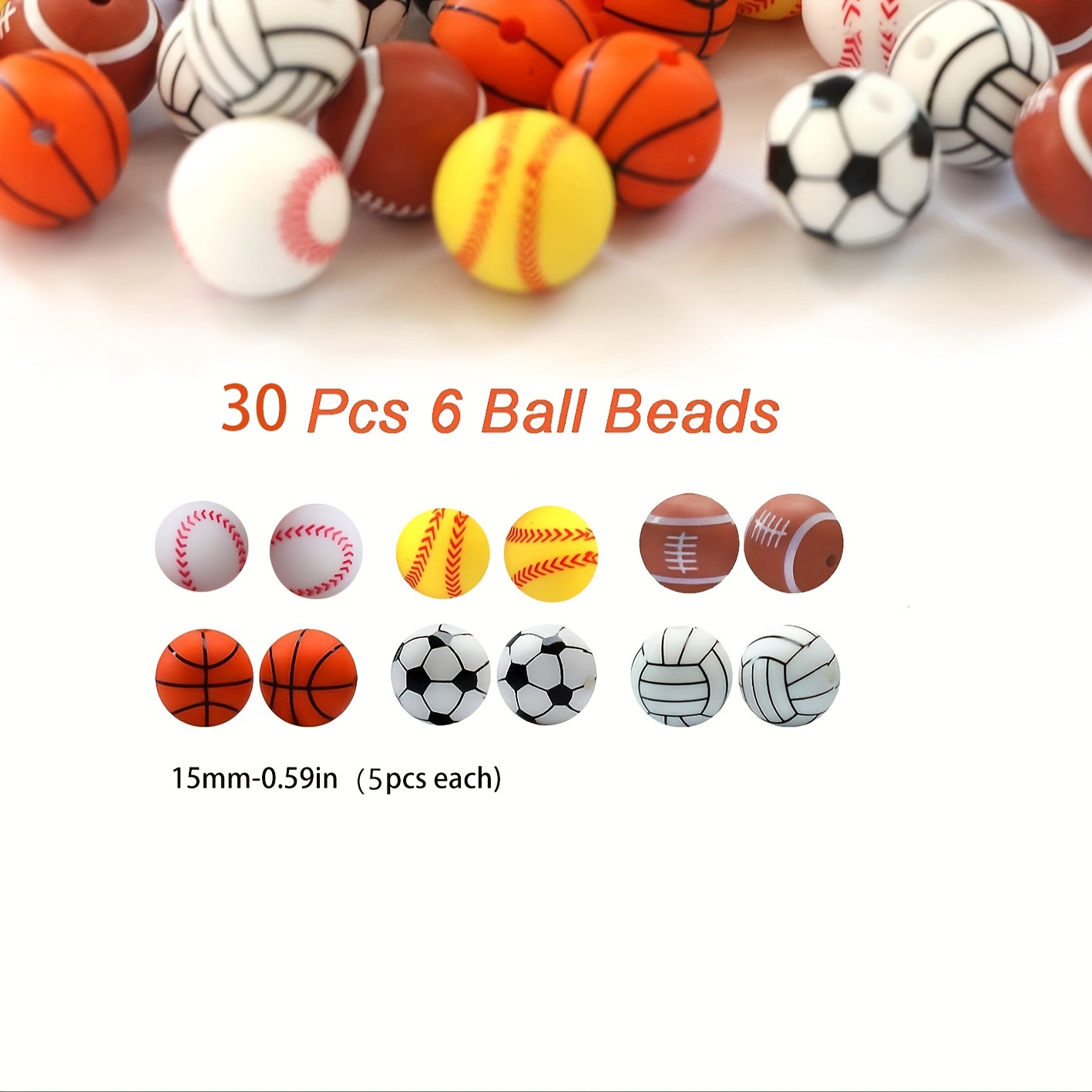 15mm Sports Print Beads