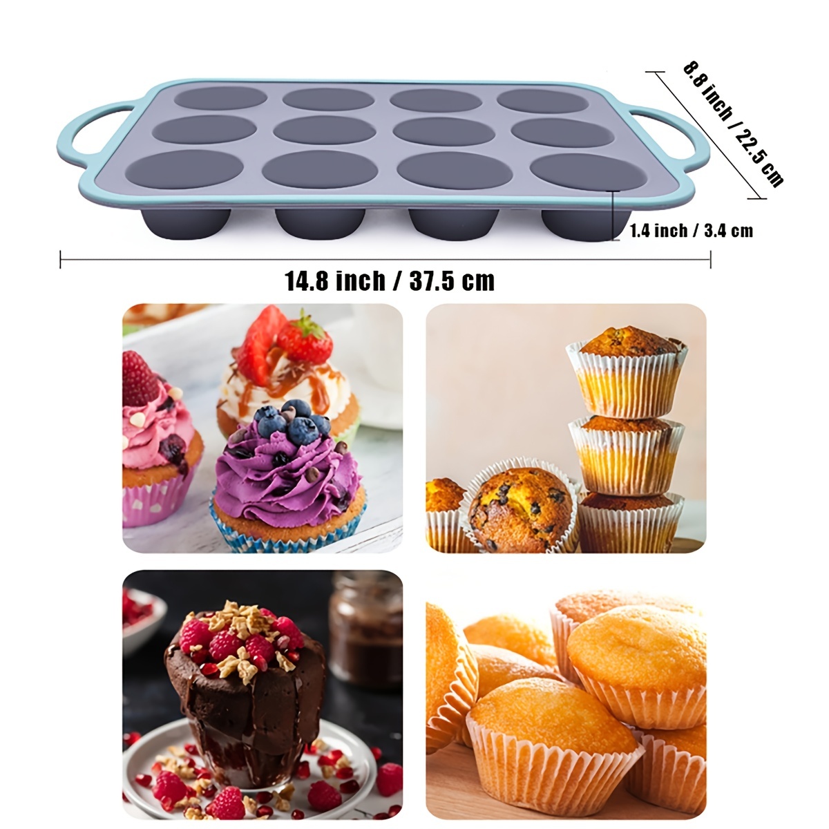 Eoonfirst 12 Cups Silicone Muffin Pan - Nonstick Bpa Free Cupcake