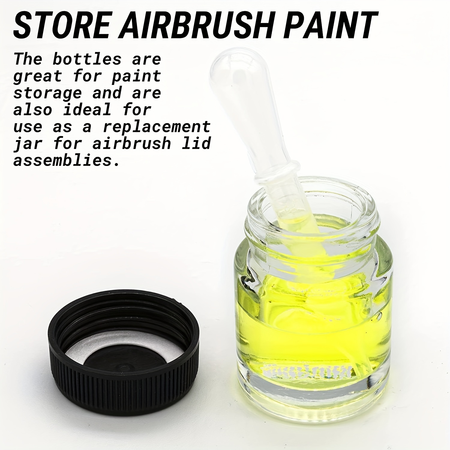 Master Airbrush (Pack of 10) TB-003 Empty 3/4 Ounce (22cc) Glass Jar Bottles with 60° Down Angle Adaptor Lid Assembly - Fits Single-Action Siphon