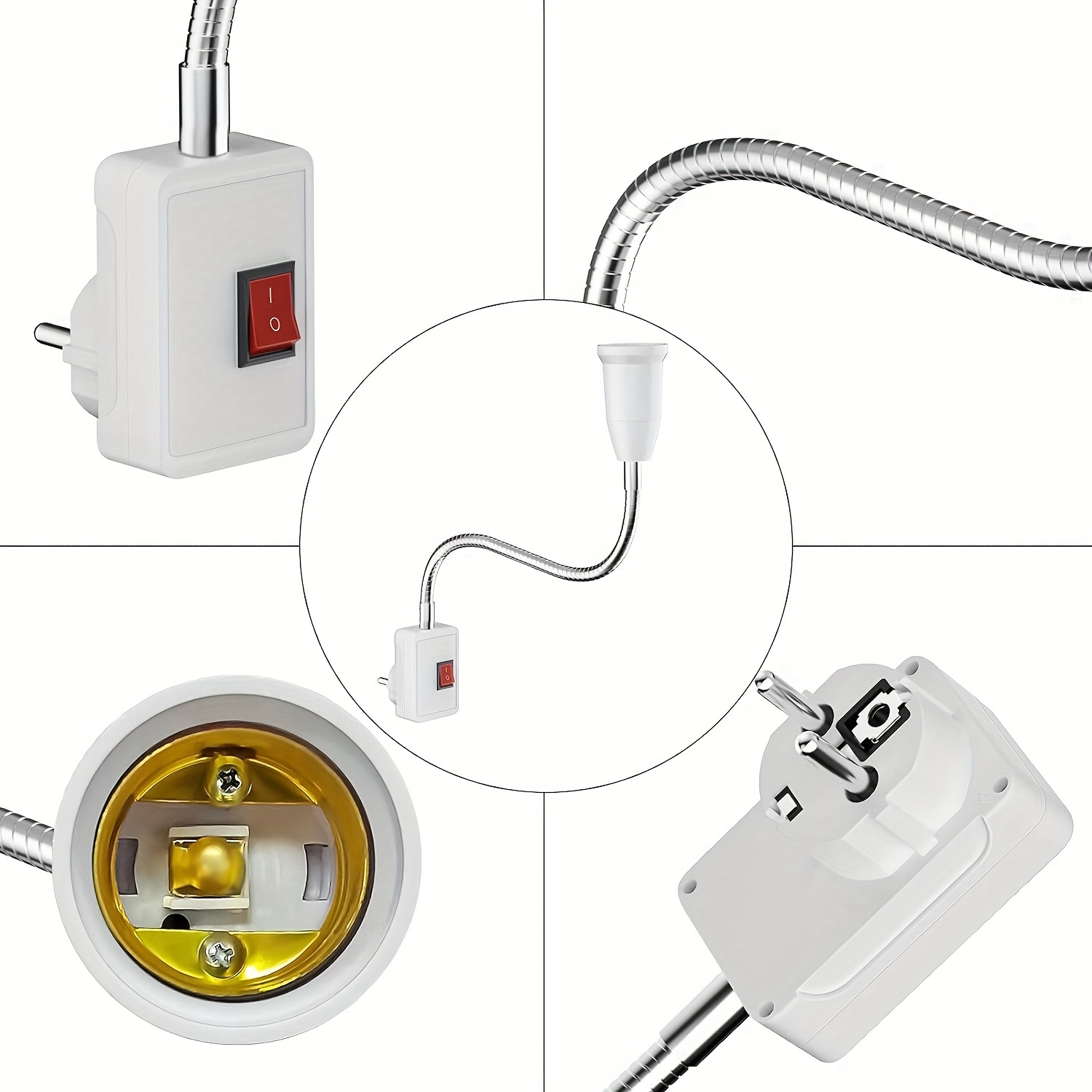 TXErfolg Portalampada E27 senza cavo AC 230V porta lampada E27 fatto di PBT  ignifugo ecologico con interruttore spina UE 180° ruotabile per lampada da  cucina