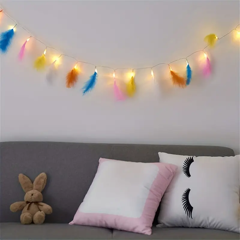 1pc 10leds feather string lights battery powered turkey feather fairy light starry christmas lights decor for party bedroom birthday 1 5m details 9