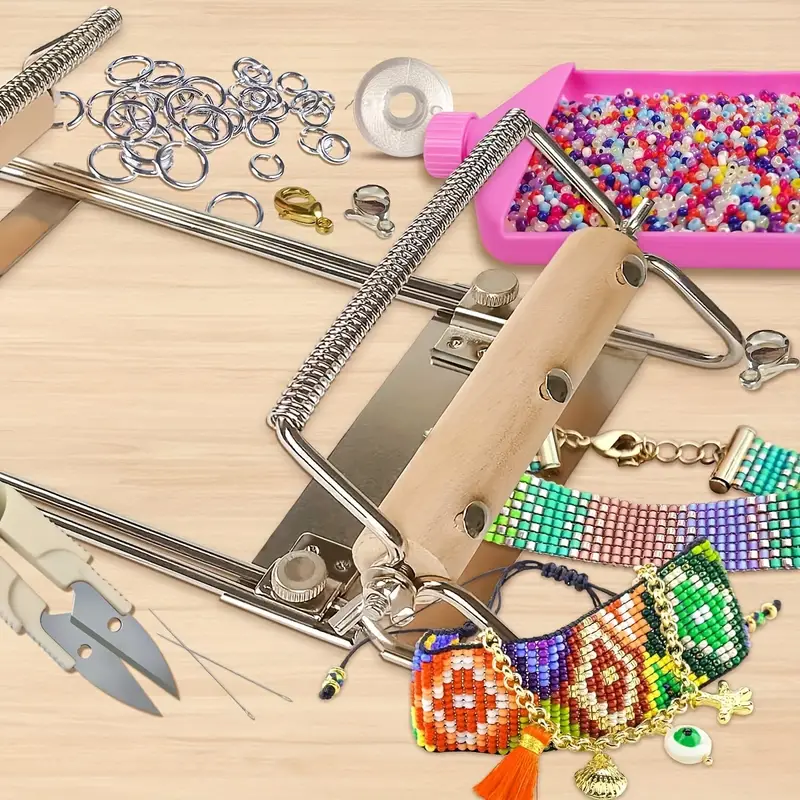 Second Generation Adjustable Bead Looming Kit With Seed Beads, Large Eye  Curved Beading Needle, Bead Funnel Tray, Lobster Clasp, Open Ring And Bead  Ma