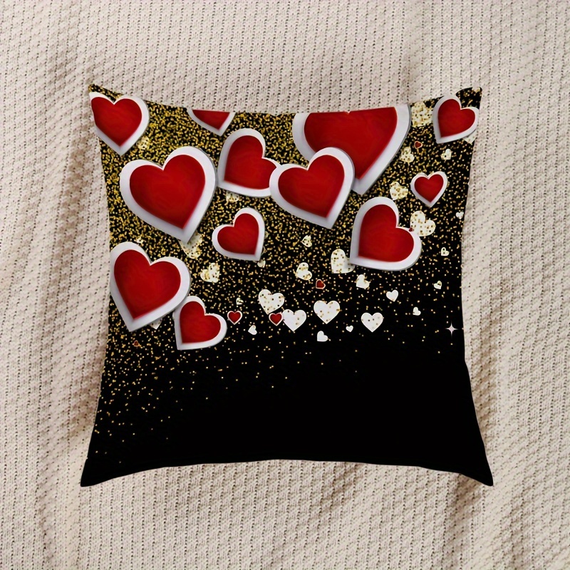 TEMU 1pc, Heart Throw Pillow Case, Soft Polyester Decorative Cushion Cover For Sofa Couch Car, Valentine's Day Gift Pillowcase, Wedding Decorations