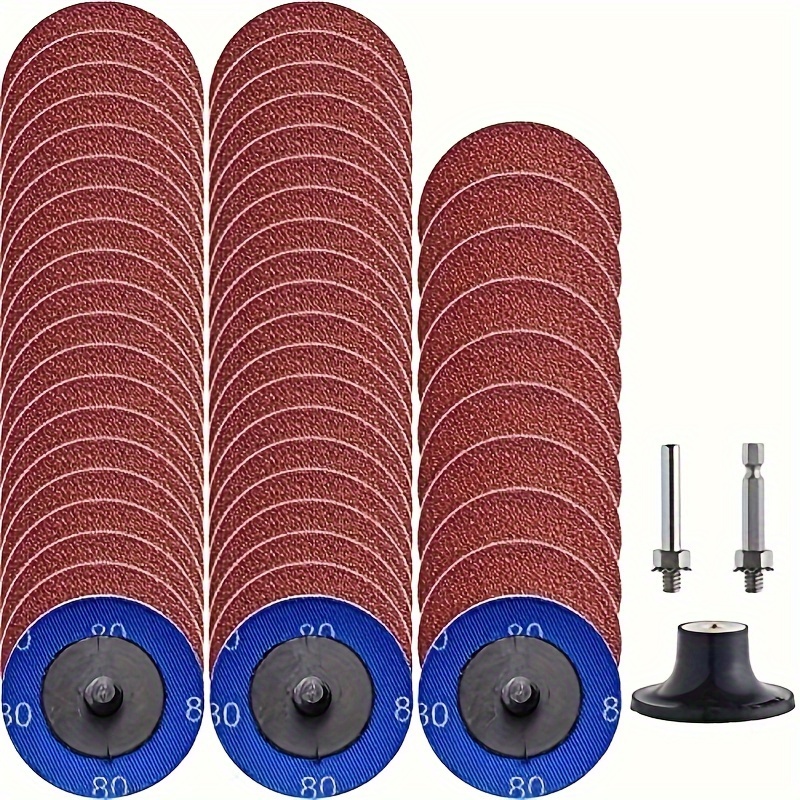 

50pcs P80 2-inch Roll Lock Quick Change Discs Set, A/o Sanding Discs With 1/4" Holder, For Die Grinder Surface Prep Strip Grind Polish Finish Burr Rust Paint Removal