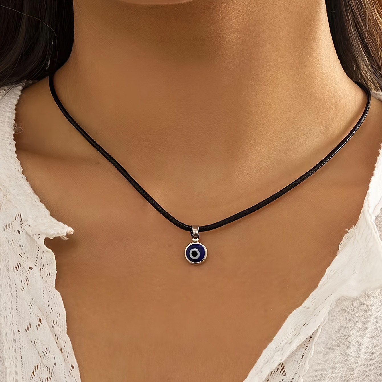 

Geometric Evil's Eye Necklace Good Luck Ornament Silver Plated Necklace For Women Gift