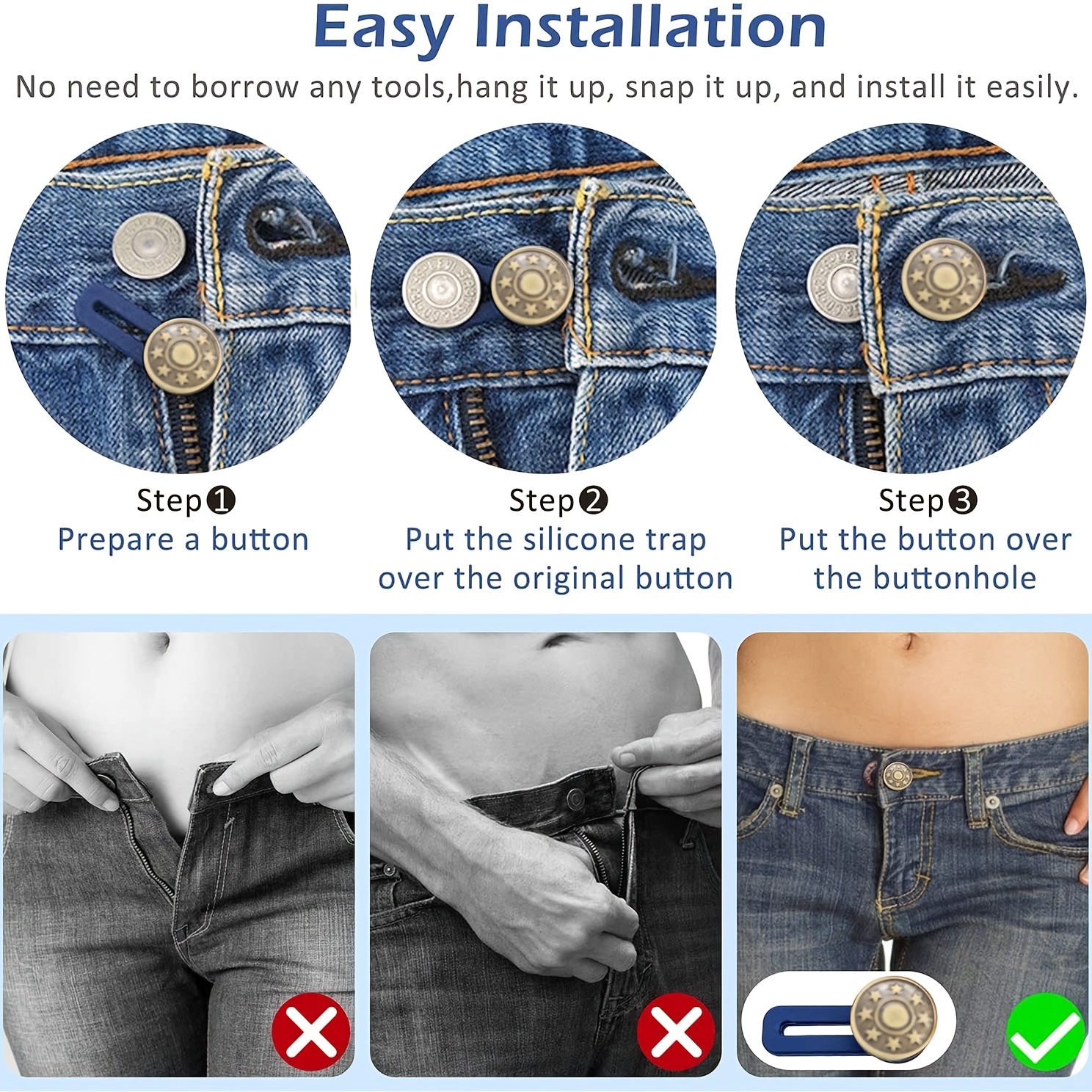 10pcs Magic Jeans Buttons Metal Silicone Pants Waist Extender Nail-free  Free Sewing Detachable Adjustable Button Clothing Buckle