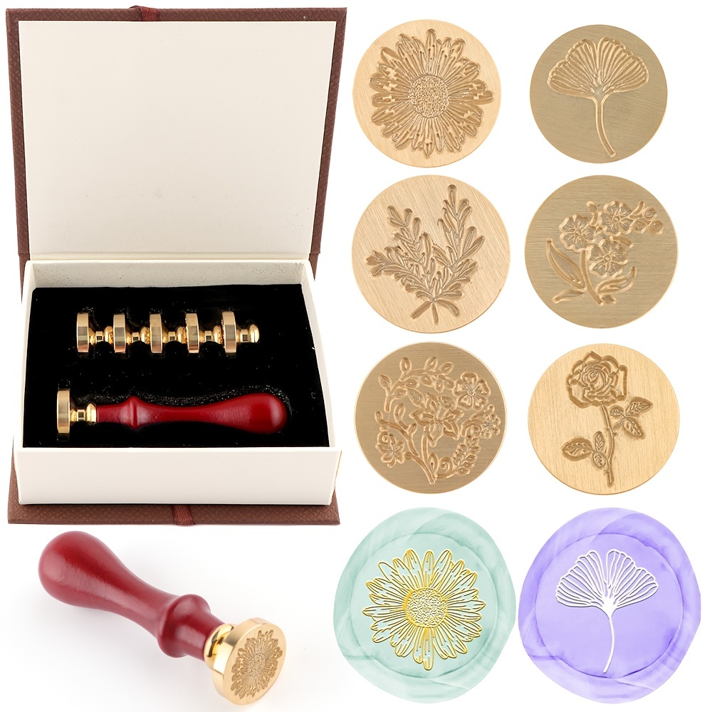 Wax Seal Stamp Set Wax Seal Kit With 6 Brass Stamp Head And - Temu