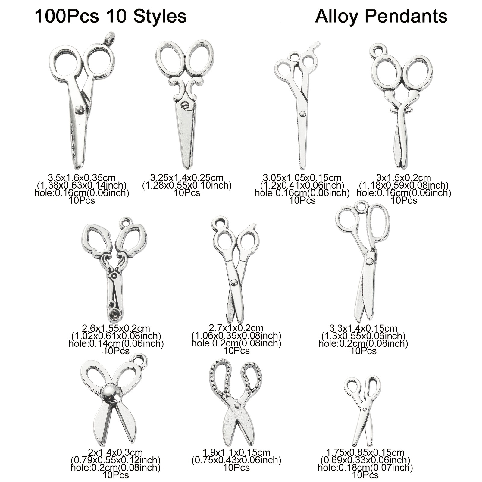 10pcs Mixed Alloy Mini Scissors Charms Bulk Antique Silver/Gold Color  Scissors Pendant Vintage For DIY Handmade Jewelry Making