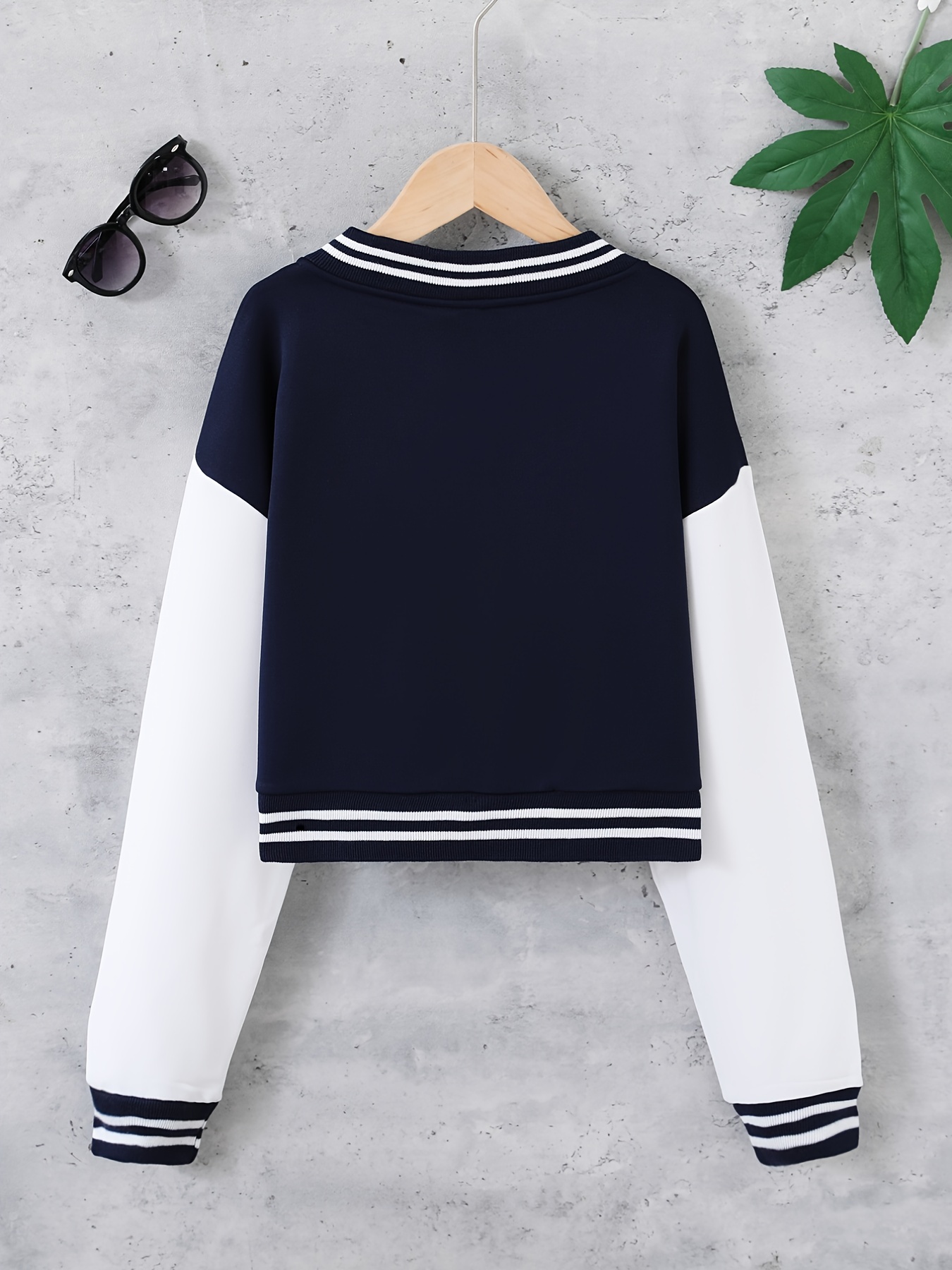 Toddler Girl's Color Block Button Casual Varsity Jacket, Kids Clothing For  Fall/ Spring