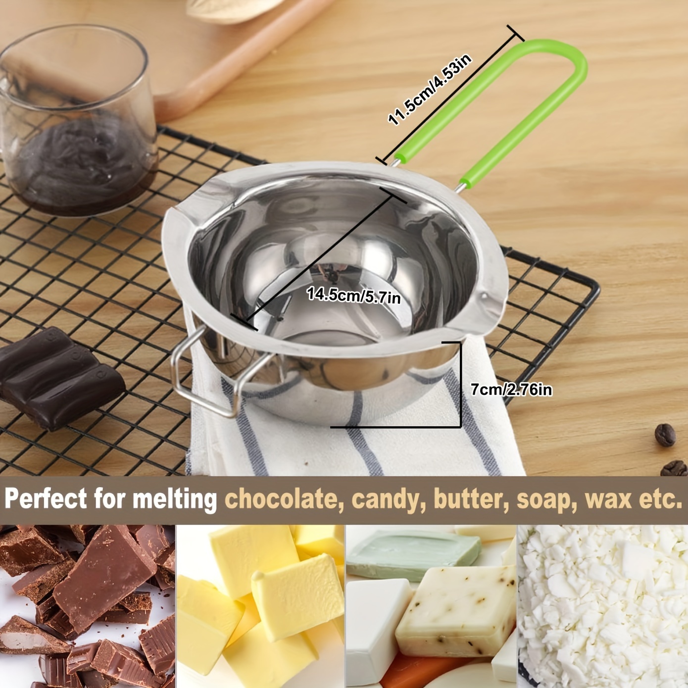 Kitchen Long Handle Stainless Steel Melting Pot, Chocolate, Butter
