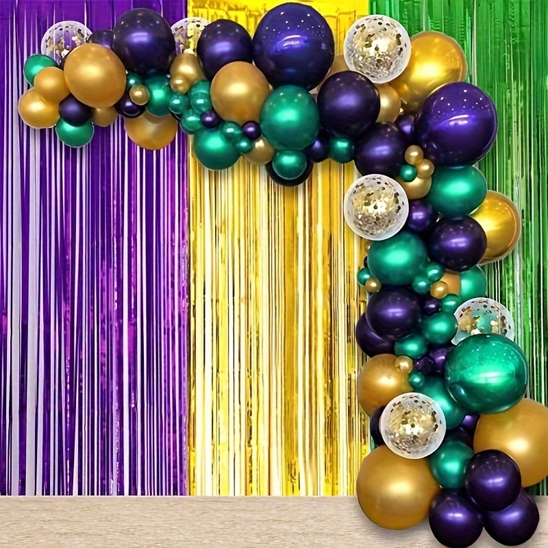  Decoraciones de carnaval de Mardi Gras, suministros de fiesta,  globos dorados, morados, verdes, azules, telón de fondo de fiesta, 3 x 5  pies para fondo de fotos, regalos novedosos para accesorios