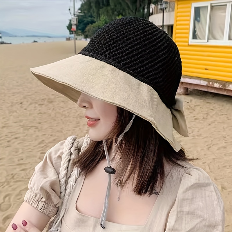 Thin Breathable Bow Bucket Hat Trendy Color Block Summer - Temu