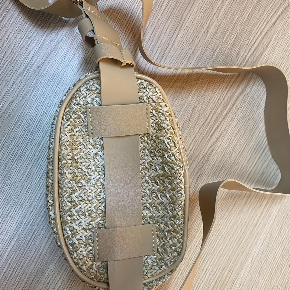 Minimalist Straw Waist Bag Zipper Belt Bag Woven Purse