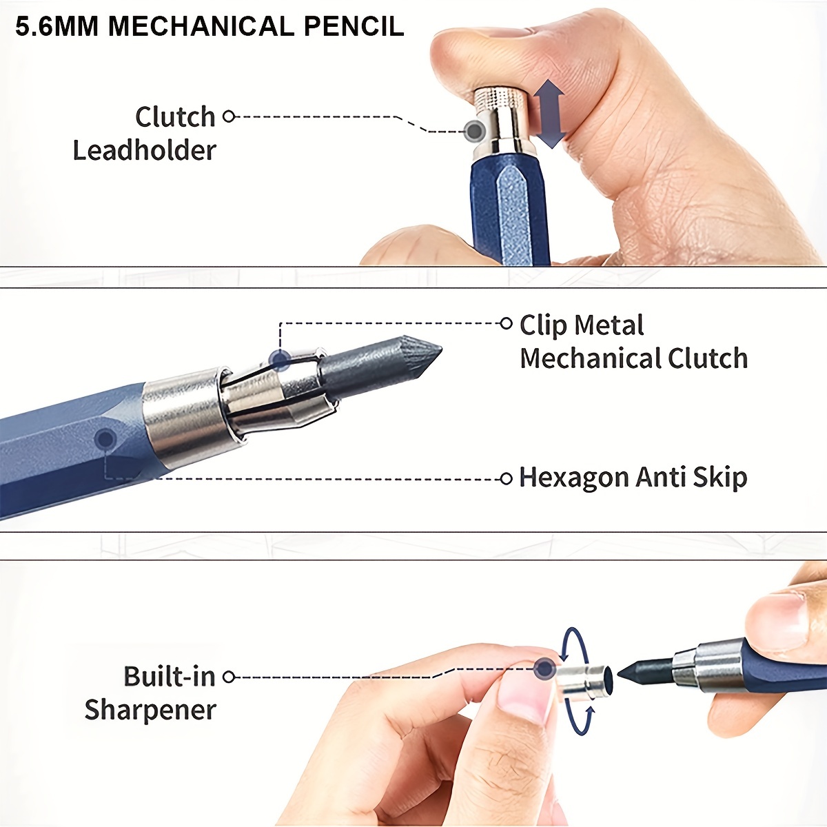 Portaminas Automático 5,6 Mm, Dibujo Ingeniería Pintado Mano, Lápiz  Mecánico Metal, Sacapuntas Incorporado, Lápiz Grafito Automático - Oficina  Escuela - Temu Chile