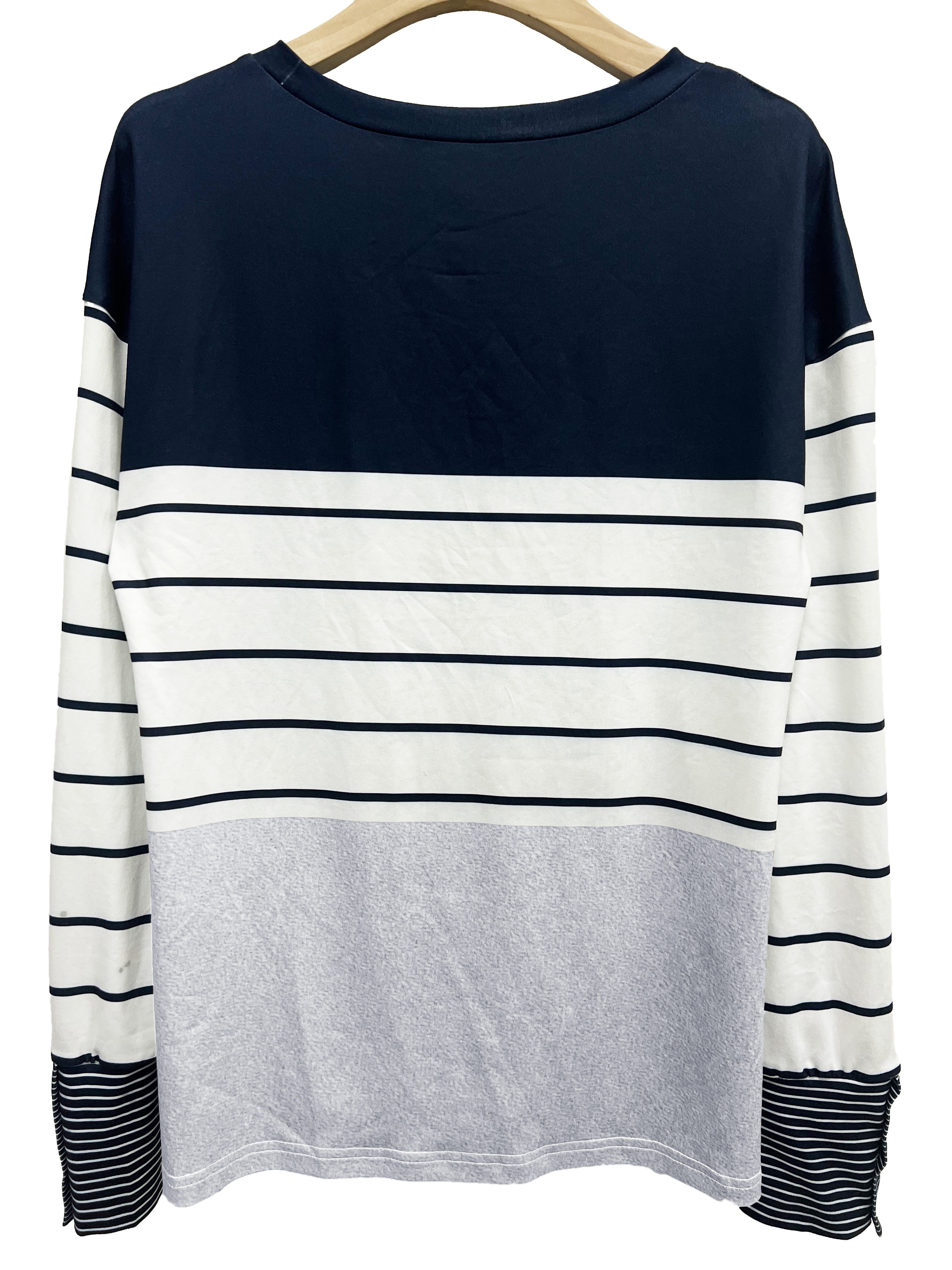 Stripe Print Colorblock Crew Neck T-shirt, Casual Long Sleeve Top