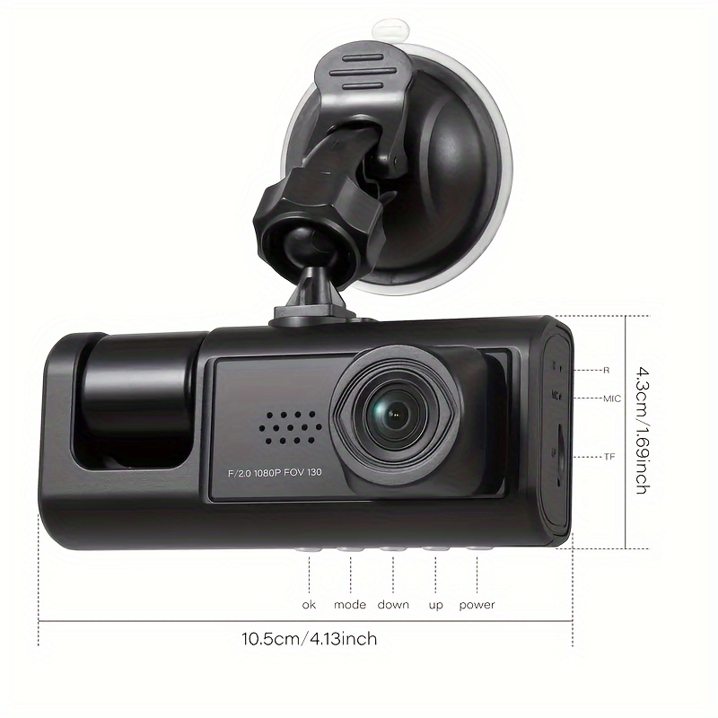 Dash Cam Dash Cam 2 inch Digital Screen Car Camera 3-Way 1080p 5MP Car Driving Camera, Size: 9X4CM, Black