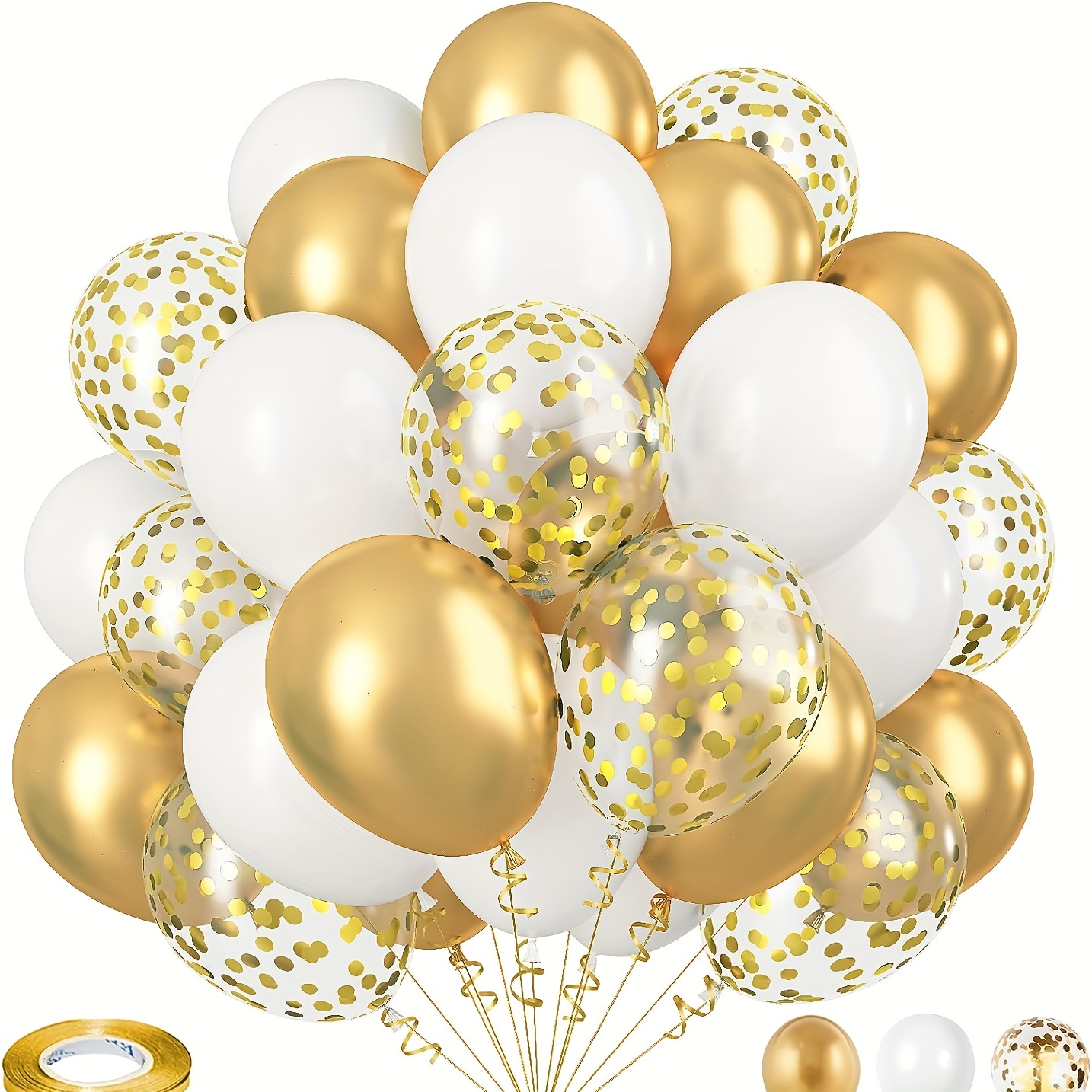 Golden White Balloons Golden Confetti Balloons Balloon - Temu