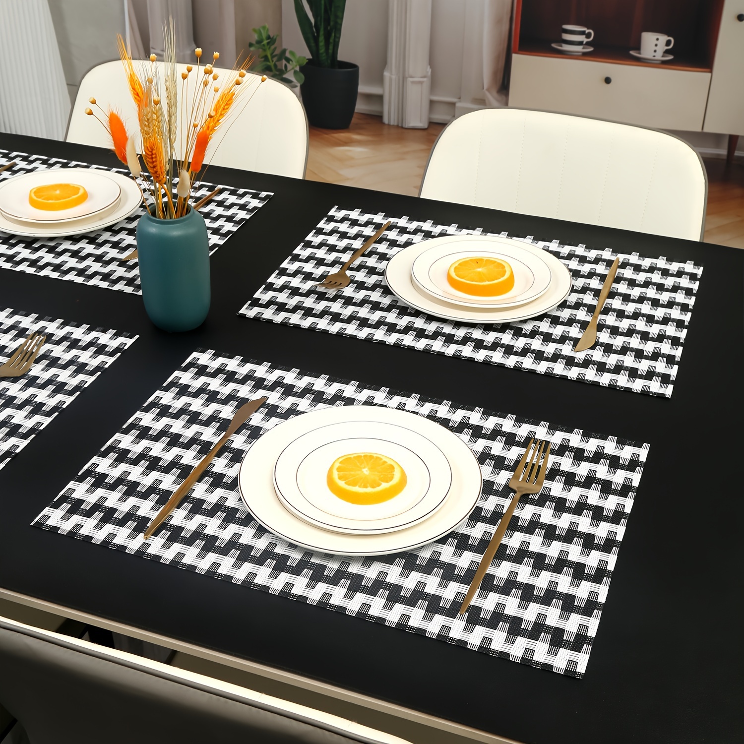 6pcs Pvc Plastic Placemats, Solid Color Minimalist Mats, Rectangle  Insulated Dining Table Mats, Western Style Waterproof Placemats, Home Decor