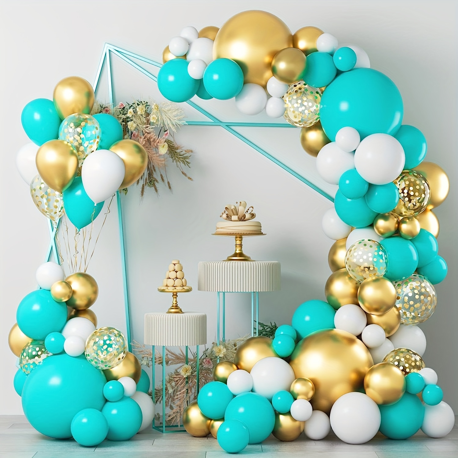 Globos de látex de confeti de color verde azulado y plateado, 50 globos de  látex de confeti turquesa, azul, blanco, plateado, para bodas, despedidas