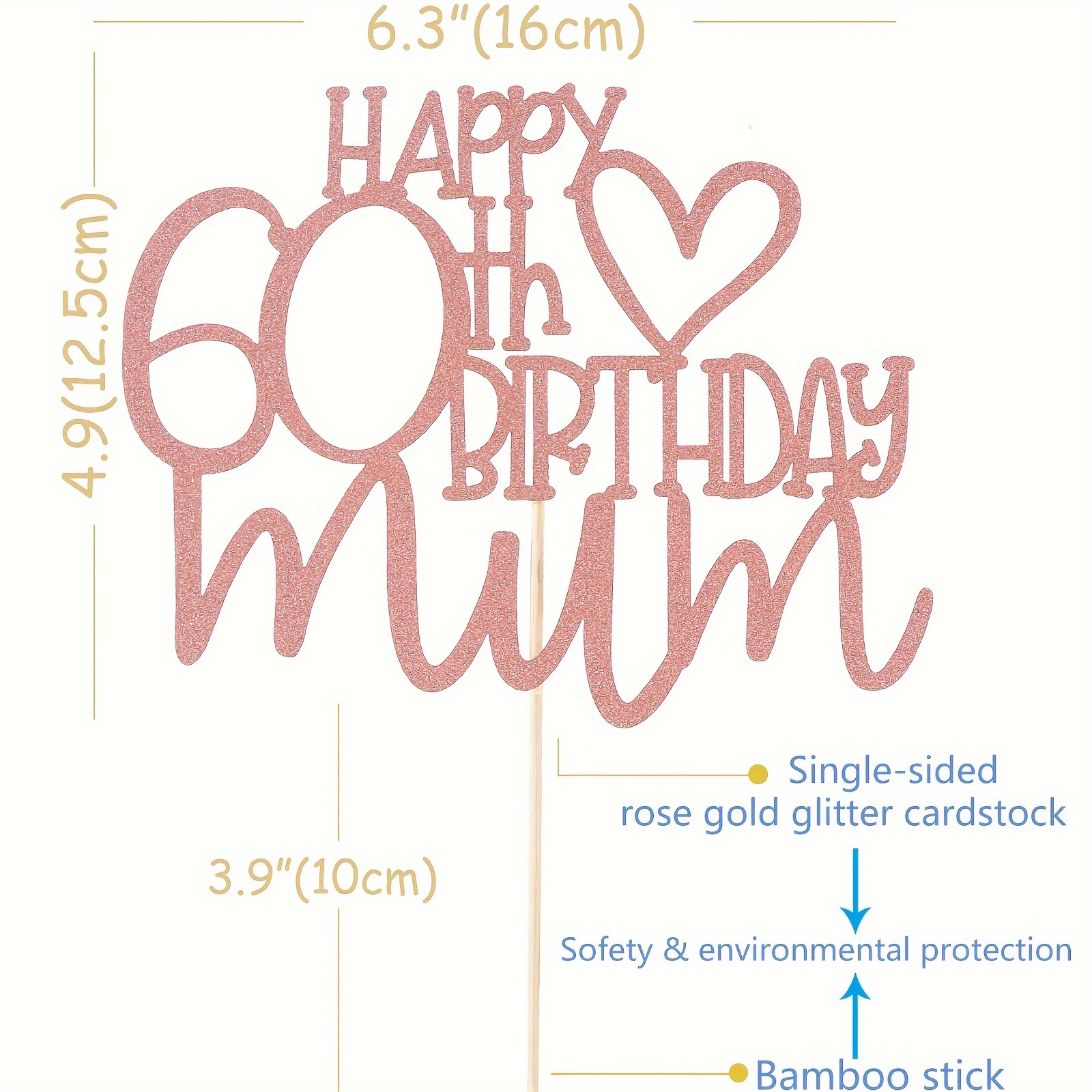 Happy 60th Birthday Mum Glitter Cake Topper for 60th Birthday 