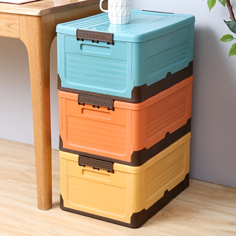 Folding Storage Box Portable Organizer Transparent Multipurpose Lidded  Clear Orange