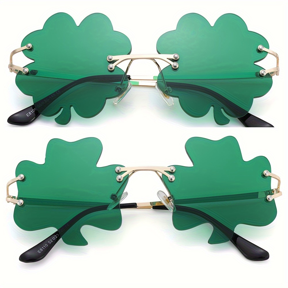 

Adorable Unique St. Patrick's Day Theme Eyewear, Green 3 & 4 Leaf Clover Design Lens Decorative Fashion Glasses, For Men Women Party Supplies Photo Props