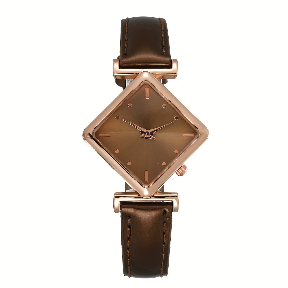 womens watch elegant rhombus pointer quartz watch retro fashion analog pu leather wrist watch brown 10