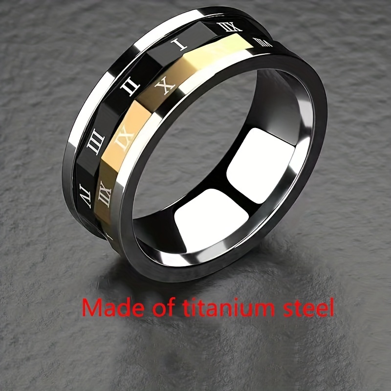 

Rotatable 2-in-1 Titanium Steel Ring, Stylish Roman Numerals Wheel Decompresses Multi-functional Mechanical Ring For Men