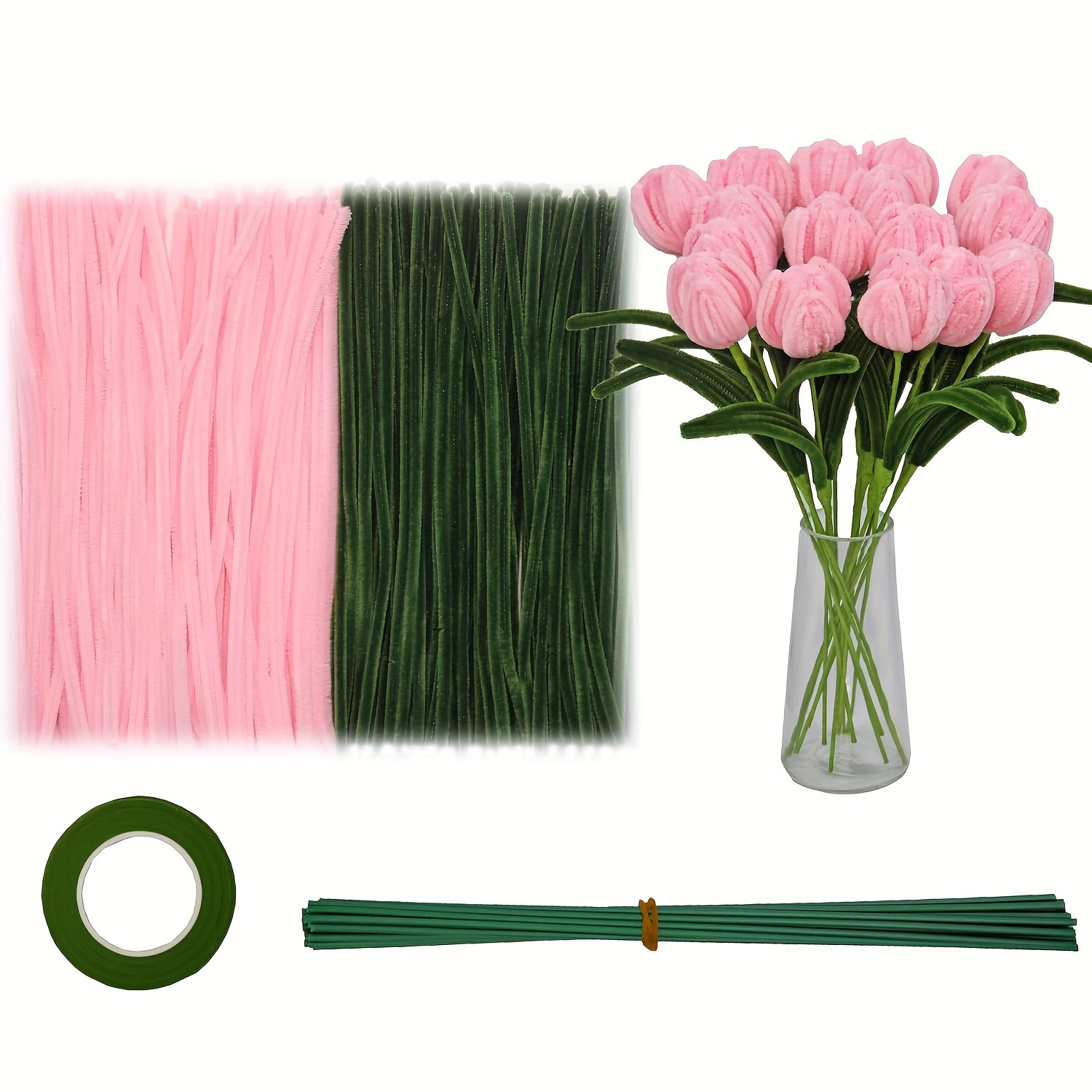  Cldamecy 200 pcs Pink OliveGreen Pipe Cleaners Set with Floral  Wires & Gardening Tape, Chenille Stems Pipecleaners for Tulip Bouquet  Making,Kids DIY Craft Projects and Decorations : Arts, Crafts & Sewing