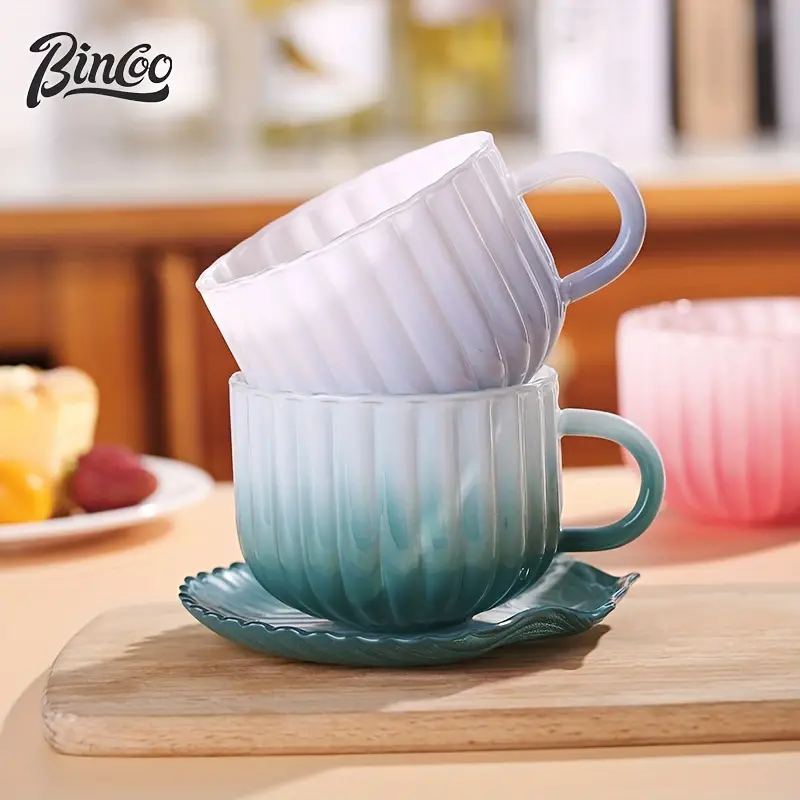bincoo creative seashell coffee cup and saucer set unique glass mug 420ml details 1