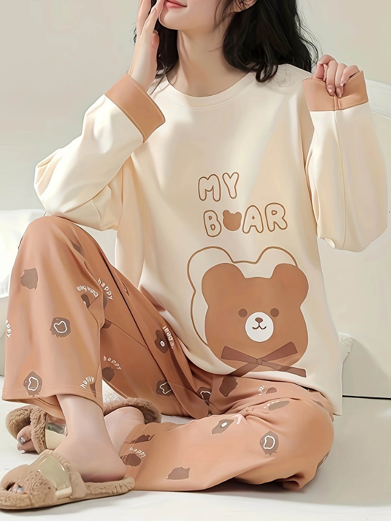 Thickened Velvet Cute Little Bear Nightgown Long Sleeve Cute - Temu Canada