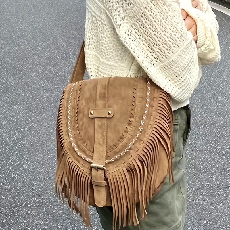 Mini Tassel Crossbody Bag, Vintage Boho Style Shoulder Bag, Casual Fringe Hobo  Bag For Women - Temu