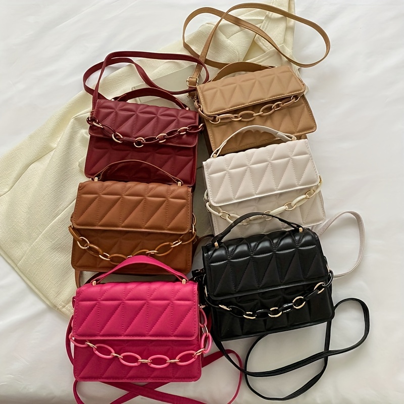 Mini Quilted Metal Chain Crossbody Handbag, PU Leather Square Bag Purse,  Classic Versatile Fashion Shoulder Bag
