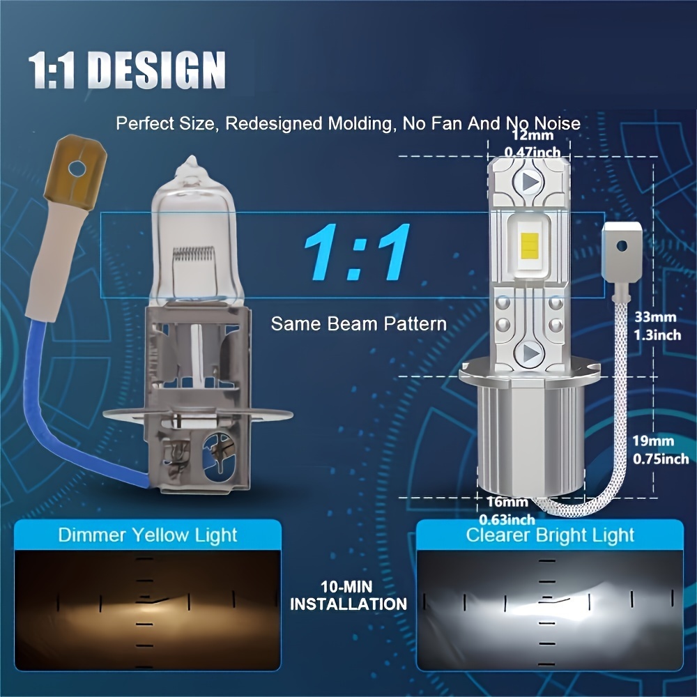 H3 Led Headlight Fog Light 1:1 Design H3 Led 6000k 3000k - Temu