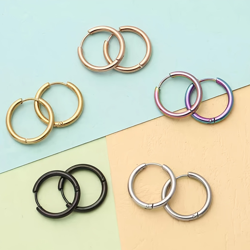 Titanium Steel Earrings Ear Studs Set, 4 Pairs for All Sizes