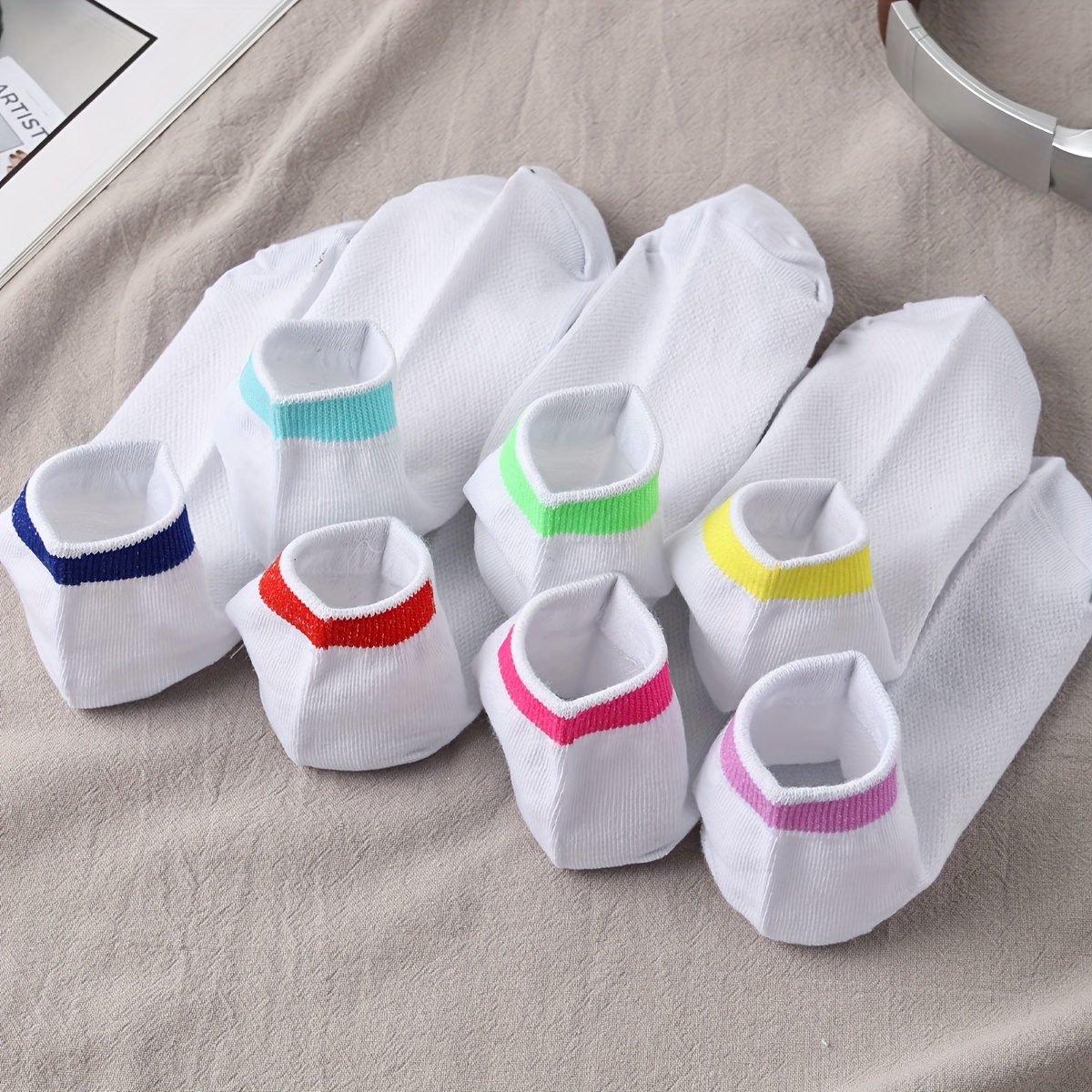 7 Pairs Geometric Pattern Soft & Comfy Crew Short Socks