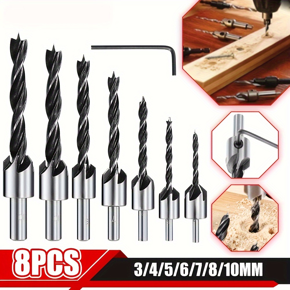 

8pcs Flute Countersink Drills Bit Hss Drills Bit Reamer Set For Woodworking Chamfer Woodworking Board Drilling Bit 3-10mm
