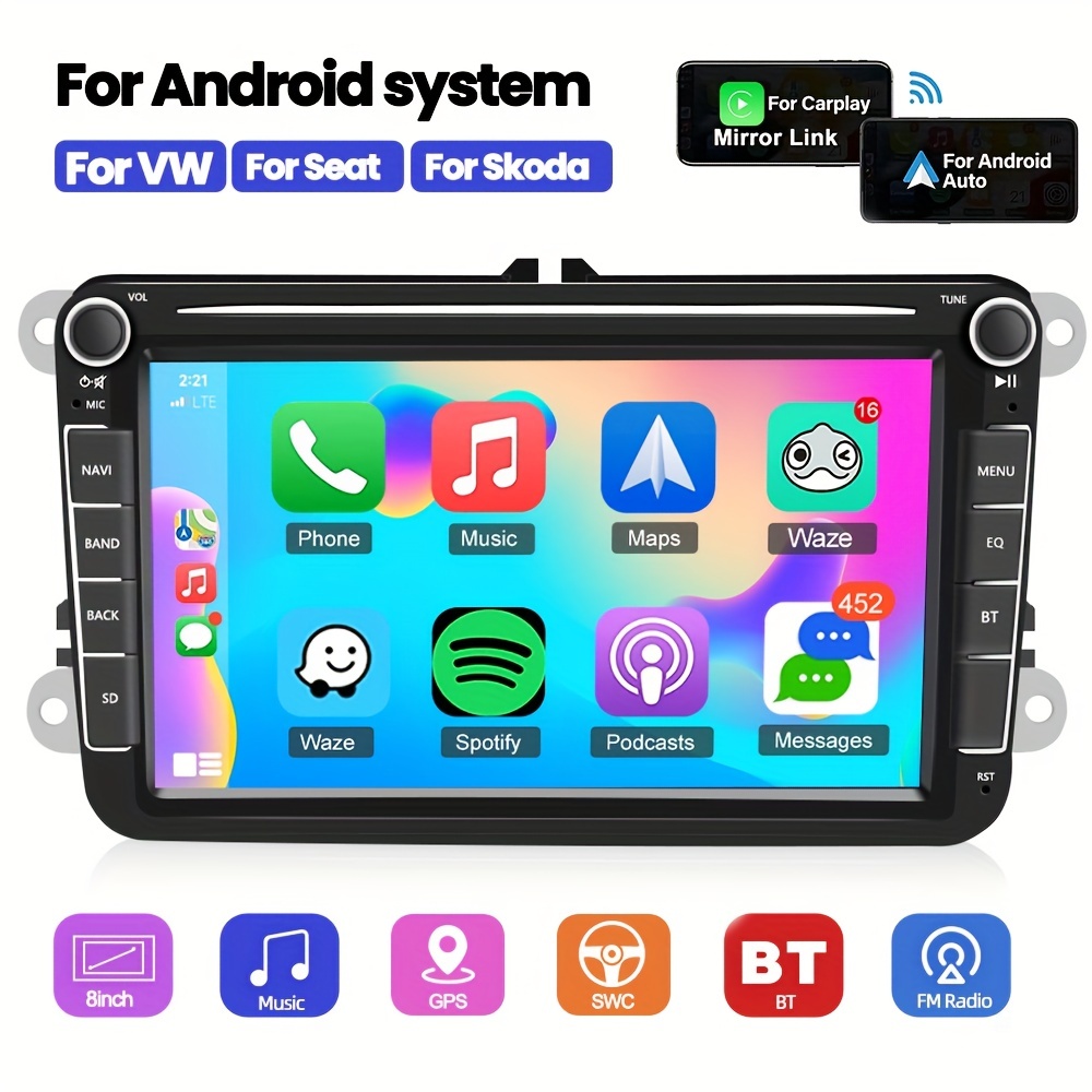2 Din Android Car Stereo Radio Vw Wireless Carplay/android - Temu Chile