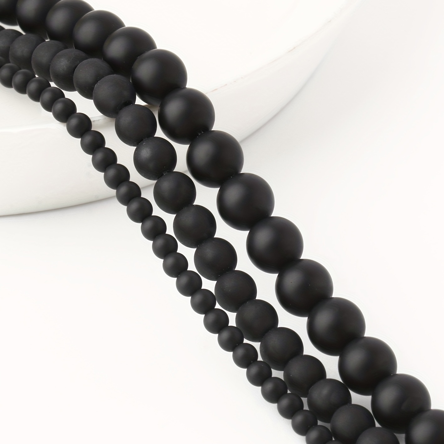 Matte Black Stone Beads Round Loose Smooth Beads For Jewelry - Temu