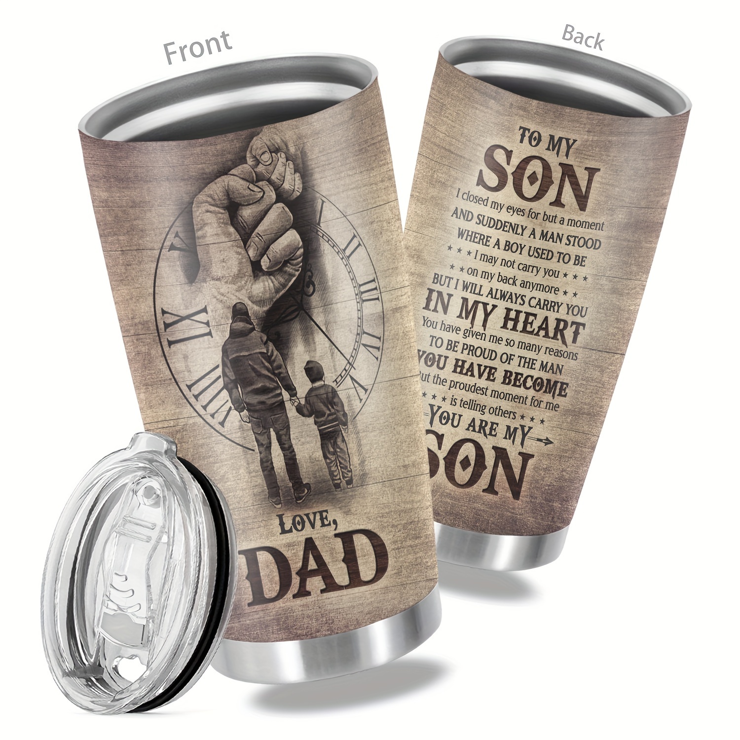 

1pc, 20oz Cup Stainless Steel Tumbler, To My Son From Dad Print Double Wall Vacuum Insulated Travel Mug, Gifts For Parents, Relatives And Friends