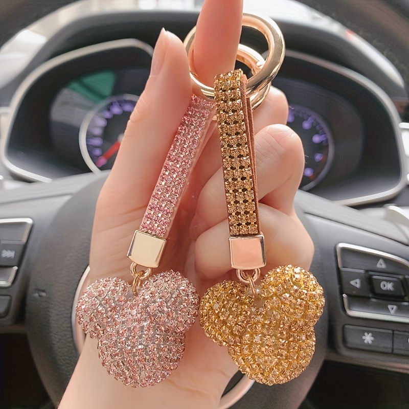 Sparkly Rhinestones & Anti-lost D-ring: Genuine Leather Car Keychain Key  Fob Key Ring Holder Accessories - Temu